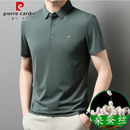 皮爾卡丹（pierre cardin）高端男士桑蠶絲短袖t恤夏季涼感冰 絲襯衫領體恤衫真絲polo 衫男 豆綠 皮爾卡丹-高檔舒適/不起球 175/88A