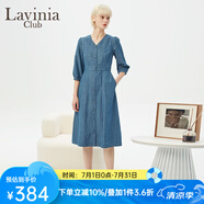 Lavinia Club拉維妮婭牛仔藍(lán)連衣裙女春夏新款通勤OL正式場(chǎng)合中裙R31L52 牛仔藍(lán) 165/88A