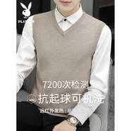 花花公子（PLAYBOY）2025秋冬季毛衣背心男V領(lǐng)無袖針織衫保暖打底衫韓版潮流馬甲毛衫 14126卡其色   M (適合90-105斤)