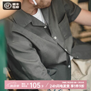 馬登工裝美式復古巴領寬松短袖襯衫男雅痞黑色老錢風純棉男士襯衣夏季 煙青色 【半袖男/法式襯衫/2025新款】 L 【今日下單 順豐包郵】
