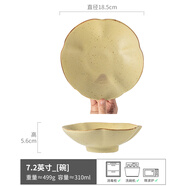 YWZR粗陶盤子啞光面碗日式和風(fēng)陶瓷湯盆家用湯碗沙拉碗糖水碗粗陶餐具 茶兮-黃色粗陶花型碗7.2英寸