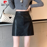 皮爾卡丹（pierre cardin）黑色小皮裙半身裙女季款高腰顯瘦pu皮短裙小個(gè)子包臀裙2025新款 黑色 M