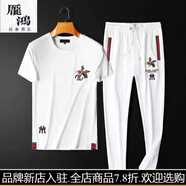 龐鴻輕奢男裝2025歐美潮牌休閑運(yùn)動服套裝男士夏季潮流短袖T恤套裝兩 白色套裝【面料】 S