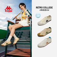 KAPPA卡帕女鞋帆布鞋子女百搭板鞋秋季新款透氣休閑鞋輕便運(yùn)動(dòng)德訓(xùn)鞋潮 卡其灰/長青綠 42