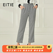 愛特愛（EITIE）經(jīng)典復(fù)古千鳥格高腰直筒休閑褲顯瘦通勤秋季新款減齡長褲6705413 黑色20 M 160