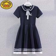 G.DUCKKIDS女童學(xué)院風(fēng)連衣裙夏季薄款新款洋氣公主裙夏裝兒童娃娃領(lǐng)裙子 藏青 學(xué)院裙子7134 170