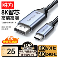 勝為Type-C轉DP1.4線雷電4/5轉換器USB-C轉接頭8K60/4K投屏蘋果16筆記本電腦手機接顯示器1米 ACD0010J