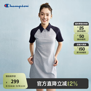 Champion冠軍插肩袖Polo領(lǐng)連衣裙2025春季新款潮牌短裙撞色修身 灰色 S