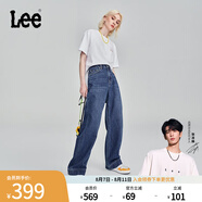 Lee【張凌赫代言】春夏中藍(lán)色水洗428懶懶褲高腰顯瘦女寬腿牛仔褲 中藍(lán)色2 27