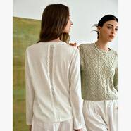 Olrain歐芮兒通勤拼接花邊圓領(lǐng)長(zhǎng)袖百搭T恤女裝2025秋季新款法式上衣 米白色 M