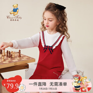 Classic Teddy精典泰迪女童連衣裙兒童公主裙純棉中小童學(xué)院風(fēng)長裙 大紅 120 