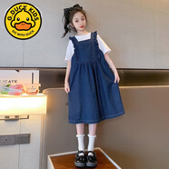 G.DUCKKIDS女童牛仔連衣裙套裝2025新款時尚大童洋氣背心裙背帶裙兩件套套裙 藍色2 正碼不要貪大 150 (XL)