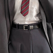 雅爾索簡(jiǎn)約風(fēng)方扣腰帶男女通用寬皮帶女Chic學(xué)生時(shí)尚ins褲帶百搭黑 縫邊-三圈扣-黑