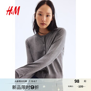 H&M女裝毛針織衫夏季慵懶風(fēng)圓領(lǐng)長(zhǎng)袖打底衫短款外套0579541 混灰色167 M 165/96