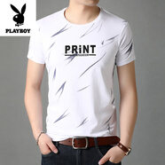 花花公子（PLAYBOY）高端品牌短袖T恤冰絲純棉v領(lǐng)丅體桖血汗衫雞心領(lǐng)吸汗男裝?；晟滥?白色 純棉短袖821 M 165/建議100-120斤