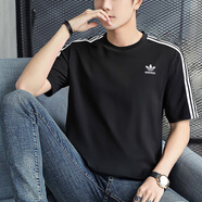 阿迪達(dá)斯（adidas）三葉草短袖男裝女裝 25夏新款運(yùn)動服純棉舒適透氣上衣休閑時(shí)尚t恤 經(jīng)典黑/純棉-柔軟親膚/主推款 M /175（建議體重130-150斤）