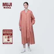 無印良品（MUJI）女式 木棉混雙層紗織長(zhǎng)袖連衣裙長(zhǎng)裙裙子襯衫裙 BC2IOC4S 煙熏橙色 XS 150/76A