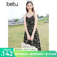 百圖betu女裝春夏新款印花連衣裙顯瘦可調(diào)節(jié)吊帶連衣裙女2403T99 黑色 S