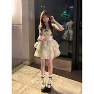 天啟世紀法式初戀少女白色仙女裙連衣裙夏季小個子收腰在逃公主蓬蓬蛋糕短 波點款 M