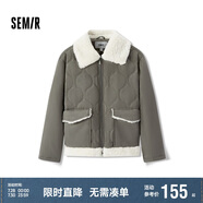 森馬（Semir）棉服女拼接毛絨翻領溫柔百搭2024冬季寬松棉衣復古風109724112003