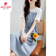 皮爾卡丹（pierre cardin）夏季薄款拼接假兩件牛仔連衣裙女夏裝2025新款氣質(zhì)小個(gè)子中長(cháng)裙子 牛仔藍色 M [96-105斤]