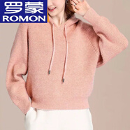 羅蒙（ROMON）純棉小個(gè)子短款毛衣女帶帽春秋2023新款蝙蝠衫衛衣連帽上衣針 珠光粉 M 95-110斤