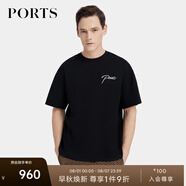 PORTS寶姿男裝夏季時尚休閑刺繡短袖圓領(lǐng)T恤 黑色 S