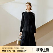 顏域黑色連衣裙春冬季女裝2024年新款顯瘦連身裙針織假兩件百褶裙 黑色1（加厚） L/40