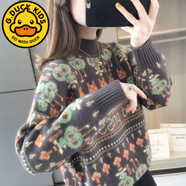 G.DUCKKIDS女大童半高領(lǐng)針織衫毛衣2023秋冬12-15歲女中學(xué)生卡通打底衫上衣 咖啡色 170 M碼建議90-105斤12-14歲