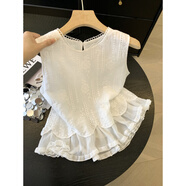 花花公子（PLAYBOY）法式鏤空刺繡花邊領(lǐng)襯衫夏款2025設(shè)計(jì)感假兩件背心無(wú)袖雪紡上衣 白色 S