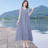GOYN背心媽媽夏季大碼新款長(zhǎng)裙無(wú)袖氣質(zhì)棉綢連衣裙顯瘦裙子度假沙灘 2號(hào)色 XL _90-120斤