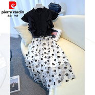 皮爾卡丹（pierre cardin）法式氣質(zhì)網(wǎng)紗碎花半身裙2025新款女夏季高端中長(cháng)款高腰傘裙連衣裙 黑色 S 95斤以下