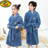 G.duck兒童睡袍珊瑚加厚睡衣男童女童冬季5-15中大童法蘭絨浴袍家居服10 長(cháng)毛波紋藍色 120 cm(XS碼建議身高105-120CM)