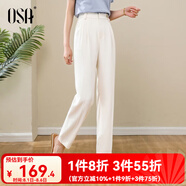 歐莎（OSA）高腰窄版OL職業(yè)垂感煙管西裝褲女通勤顯瘦直筒休閑褲子2025秋新款 米白色 XL