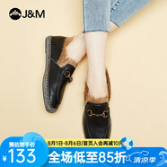 快樂瑪麗J&M 休閑鞋女士2021秋冬新款 加絨保暖樂福棉鞋女鞋一腳蹬 917W 黑色 39 245mm