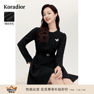 珂萊蒂爾紅色細支羊毛優(yōu)雅氣質設計感修身綿羊毛連衣裙 黑色 L