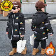 G.DUCKKIDS兒童服冬季2023新款洋氣男寶寶中長款加厚男童冬裝外套 黑色 120 cm
