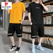 皮爾卡丹（pierre cardin）四件套短袖T恤男套裝夏季套裝男士短袖t恤套裝男跑步潮流休閑運動 881黃色+881黑色 3XL （建議145-165斤）