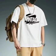 嘉曄短袖t恤男潮牌休閑百搭時(shí)尚學(xué)生半袖2025新款潮流情侶上衣打底長(cháng)T 中間VINTA涂鴉五分袖圓T白色 M