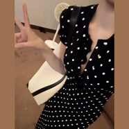潮思匯赫本風法式黑色波點連衣裙子女裝夏季2025新款氣質(zhì)感包臀長裙 【黑色】【今年流行miu系韓系辣 M 45/55kg