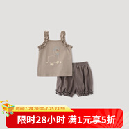 巴厘小豬女童夏裝2025新款吊裝夏季無袖薄款兒童兩件套可愛女寶寶衣服 拿鐵 100