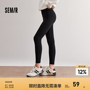 森馬（Semir）休閑褲女修身磨毛輕暖小腳褲2024秋冬新款顯腿長九分鯊魚褲瑜伽褲 黑色90001 170/74A/XL