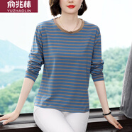 俞兆林（YUZHAOLIN）純棉圓領(lǐng)長(cháng)袖t恤女中老年媽媽裝大碼寬松2025春秋新款打底衫上衣 836#長(cháng)袖【藍灰色】 3XL 建議140-155斤