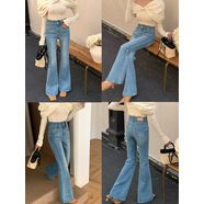 十足女人味微喇牛仔褲女高級感韓國新款高腰彈力修身喇叭褲長(cháng)褲子 藍色 30