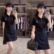 POLO SPORT美國拉夫勞倫25年夏季新款同款經(jīng)典刺繡小馬標(biāo)休閑短袖polo領(lǐng)連衣 黑色 【高品質(zhì)連衣裙】 3XL 135-155斤
