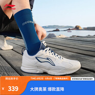 李寧（LI-NING）R037休閑慢跑鞋男鞋夏季透氣柔軟輕便基礎(chǔ)跑鞋運動鞋子 云霧白/靛藍(lán)色-3 40
