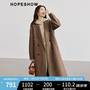 紅袖氣質(zhì)綿羊毛呢外套冬季2024新款女裝H型槍駁領(lǐng)復古顯瘦雙面呢大衣 拉格比褐033 L