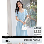 尚都比拉輕職場連衣裙女夏季收腰中長裙泡泡袖裙子 淺藍(lán)色152L80063  S