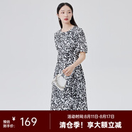 艾萊依（ERAL）商場(chǎng)同款連衣裙女夏季新款法式時(shí)尚顯瘦碎花清新印花泡泡袖連衣裙 黑底色花 M 160/84A