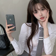 UETEEYspa足浴技師工作服足療衣服氣質套裝包臀裙職業(yè)裝女2025秋季夜店 長袖襯衫+灰色領帶 XL 115-125斤